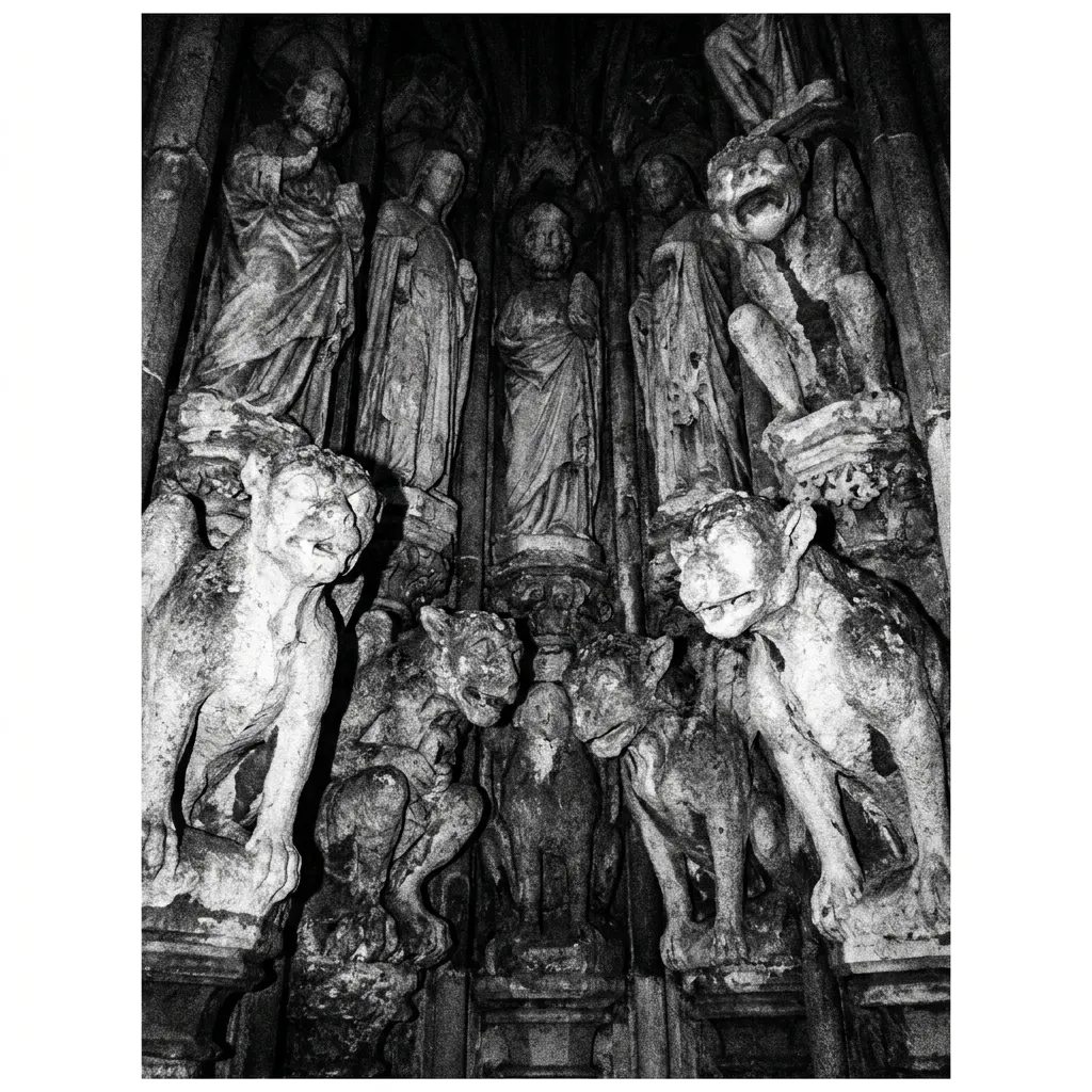 Cathedral portal with rows of saints and stone beasts